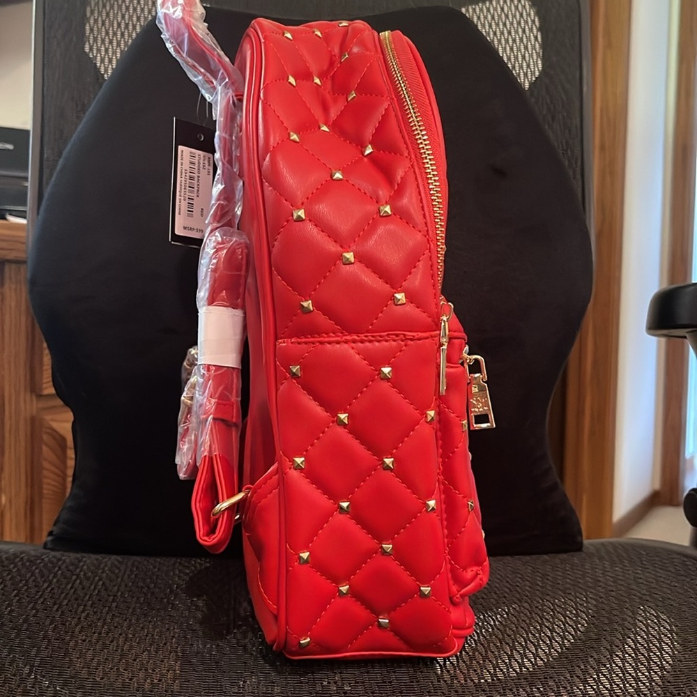 NWT Badgley Mischka Quilted Studded Backpack Purse Red - Picture 3 of 6